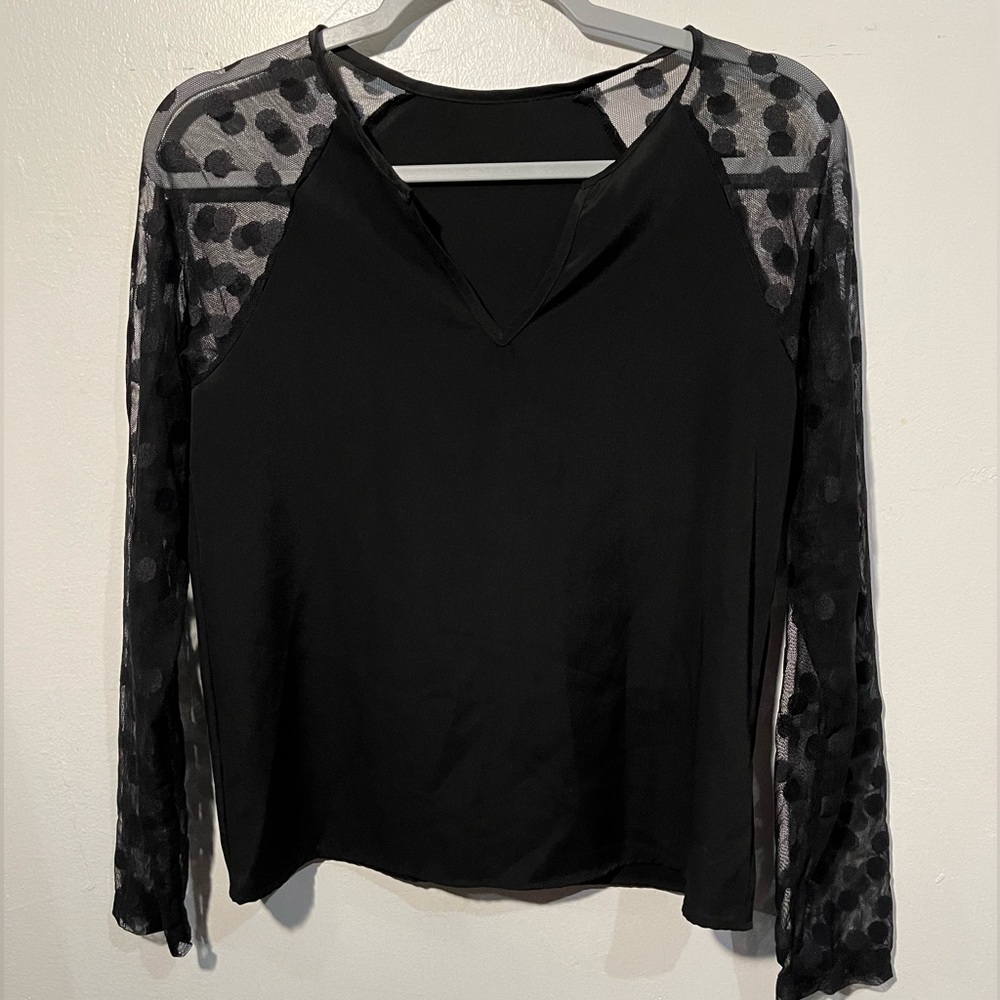 Polka Dot Mesh Sleeve Blouse